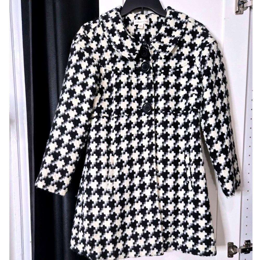 Coldwater Creek Houndstooth Car Coat Black White Button Front Jacket Petite 6P